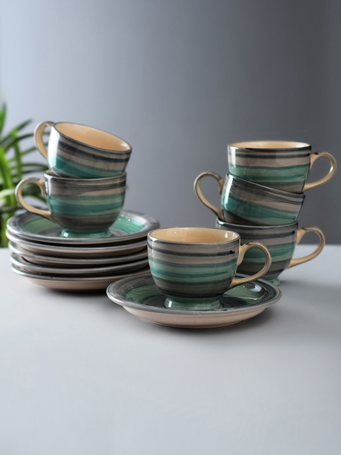 

Archies Teal Green & Grey Set of 6 Printed Ceramic Cup & Saucer Set