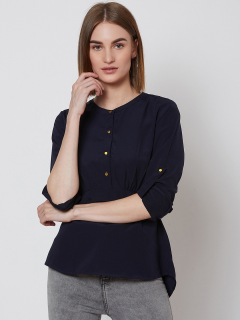 

Nun Women Navy Blue Solid High-Low Top