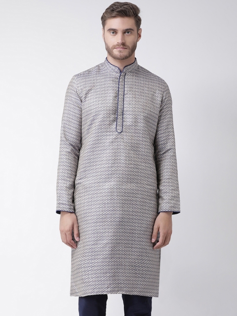 

DEYANN Men Navy Blue Woven Design Straight Kurta