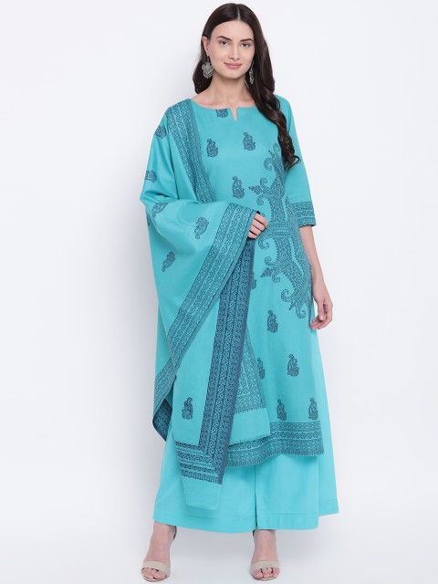

HK colours of fashion Blue Pure Cotton Unstitched Dress Material