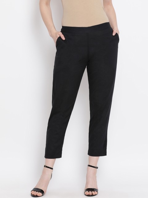 

FABNEST Women Black Smart Regular Fit Solid Cigarette Trousers