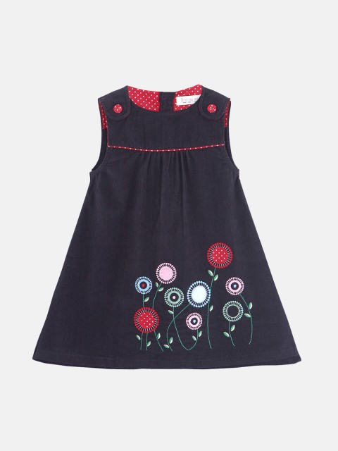 

Beebay Girls Solid Black A-Line Dress with Floral Embroidered Detail