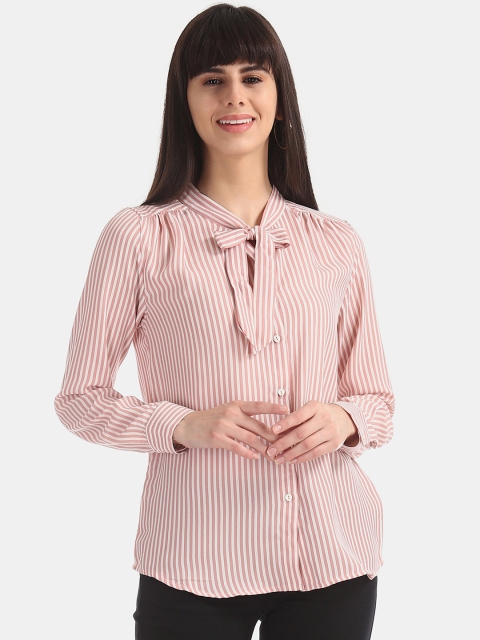 

ELLE Women Pink & Off-White Regular Fit Striped Casual Shirt
