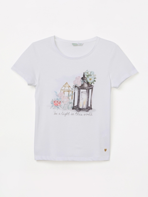 

Bossini Girls White Printed Round Neck T-shirt