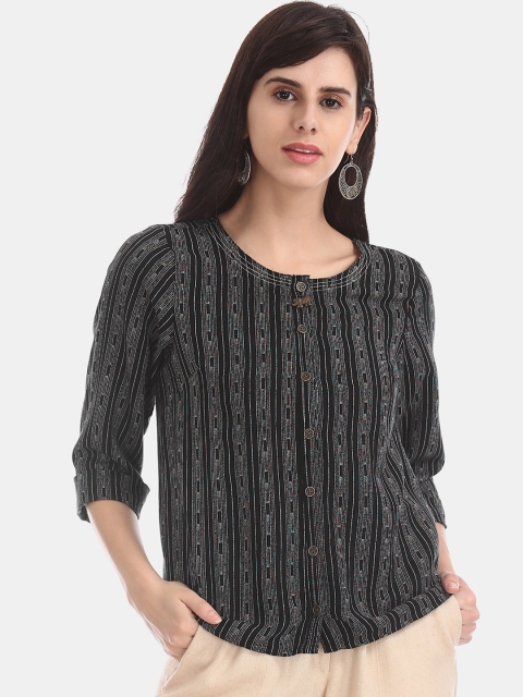 

Bronz Women Black Striped A-Line Top