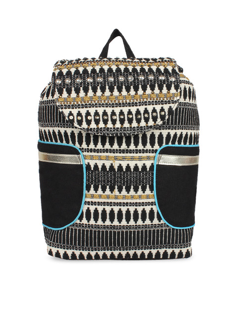

Anekaant Women Black & Cream-Coloured Woven Design Textured Backpack