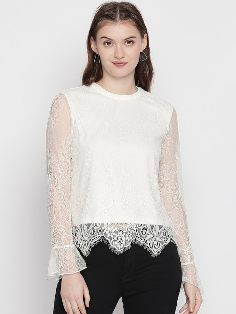 

Forever Glam by Pantaloons Women Off-White Self Design Top