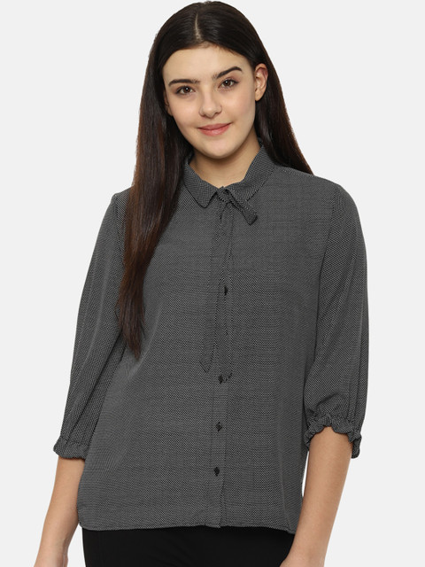 

Van Heusen Woman Black Regular Fit Printed Casual Shirt