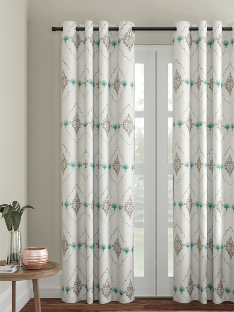 

Soumya White & Grey Ethnic Print Single Room Darkening Door Curtain