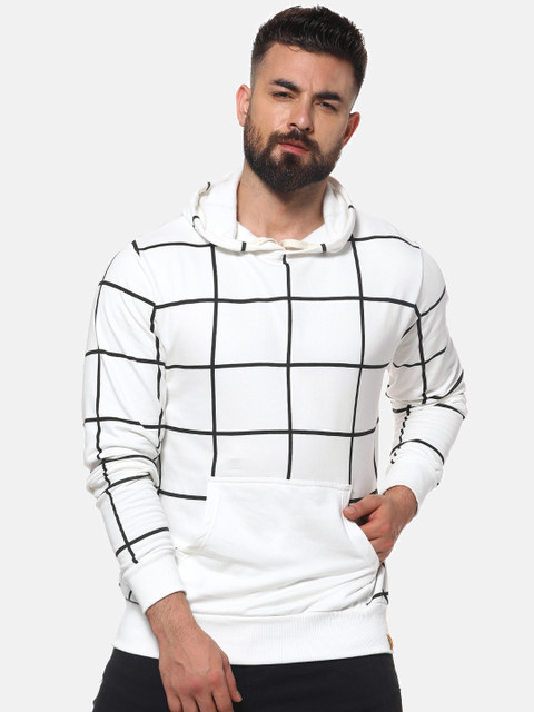 

Campus Sutra Men White & Black Checked Hooded Sweatshirt