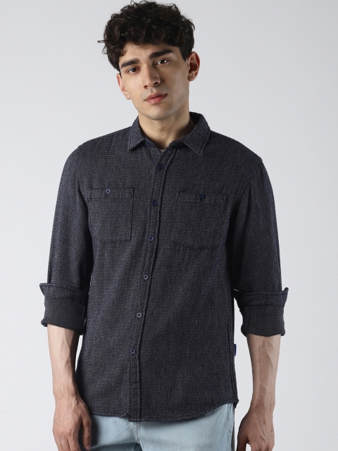 Blue Saint Men Navy Blue Slim Fit Self Design Casual Shirt