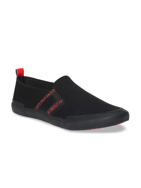 Flying Machine Men Black Slip-On Sneakers