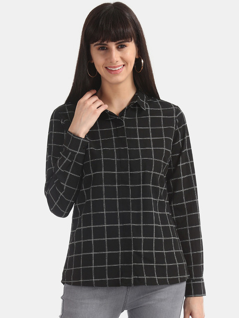 

ELLE Women Black Regular Fit Checked Casual Shirt