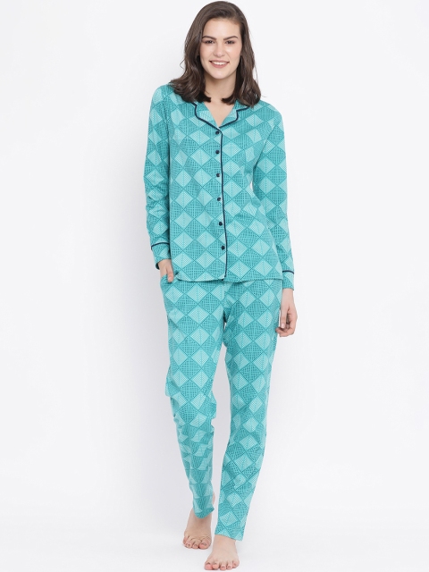 

Kanvin Women Turquoise Blue Printed Night Suit MJKAW19423A