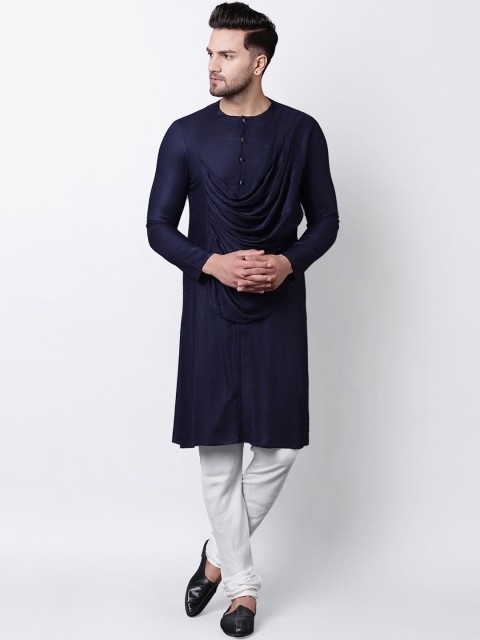 

I Know Men Navy Blue Solid Straight Kurta