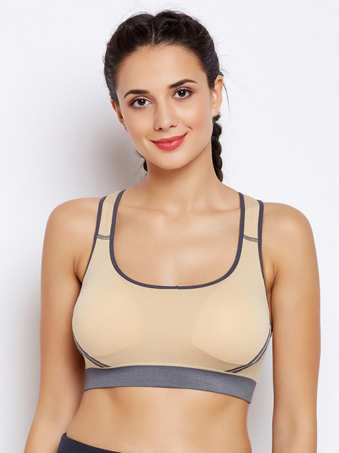 

Golden Girl Beige Solid Non-Wired Lightly Padded Sports Bra 336_Skinn_30