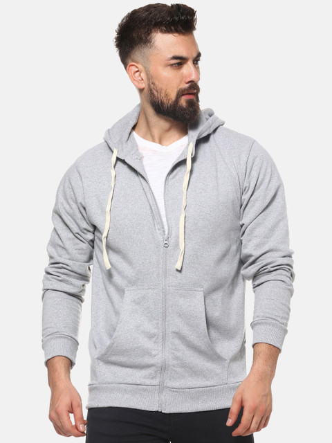 

Campus Sutra Men Grey Solid Hooded Sweatshirt