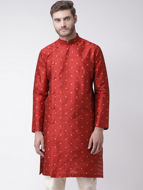 

DEYANN Men Red Woven Design Straight Kurta