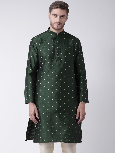 

DEYANN Men Green Woven Design Straight Kurta