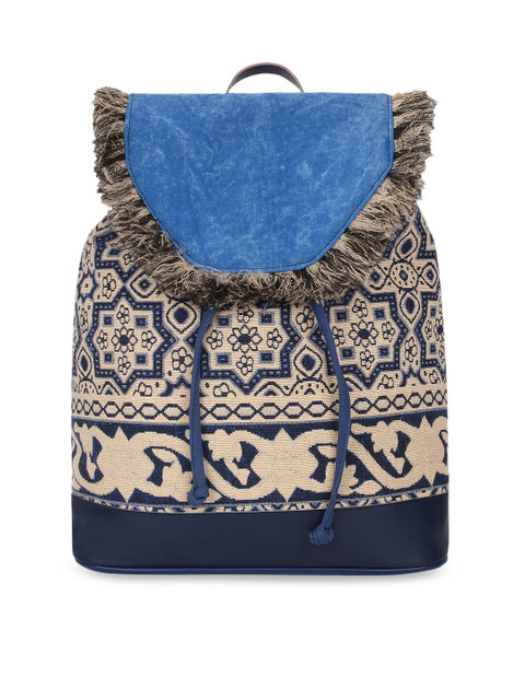 

Anekaant Women Blue & Beige Geometric Backpack