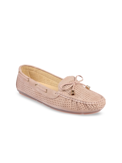 Flat n Heels Women Pink Perforated Boat Shoes