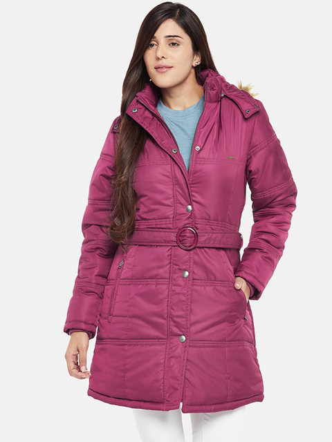 

Kosha Women Pink Solid Fleece-Lined Parka Jacket with Detachable Hood