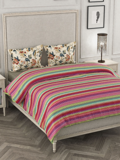 

Portico New York Grey & Cream-Coloured Printed AC Room 120GSM Double King Bedding Set