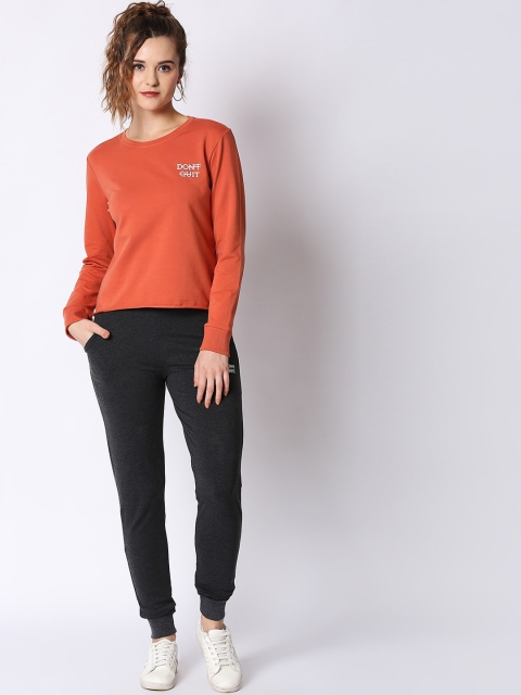 

I Like Me Women Orange & Charcoal Grey Solid Crop Top Track Suit