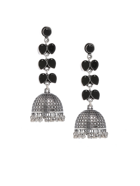 

Bamboo Tree Jewels Black & Silver-Toned Dome Shaped Jhumkas