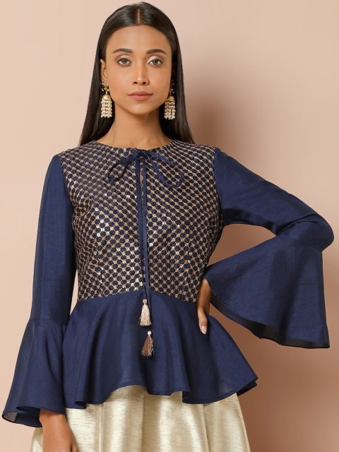 

INDYA Women Blue Sequin Embellished Peplum Top
