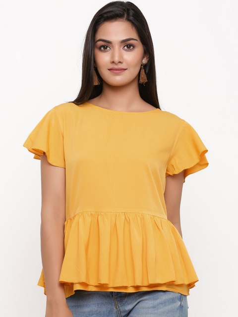 

BUYCLARA Women Mustard Yellow Solid Peplum Top
