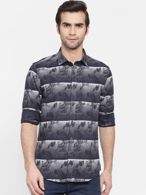 

cape canary Men Navy Blue & Grey Regular Fit Printed Casual Shirt