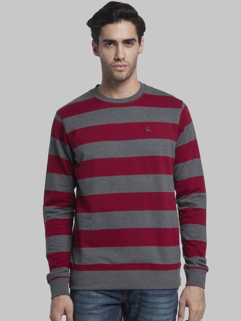 

Parx Men Maroon & Grey Striped Sweatshirt