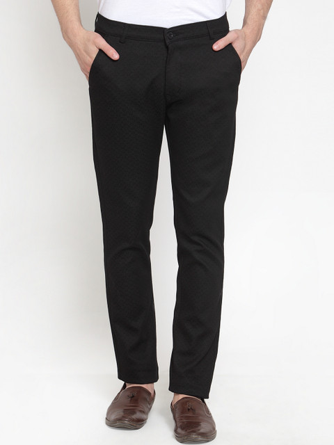

Rodamo Men Black Slim Fit Self Design Regular Trousers