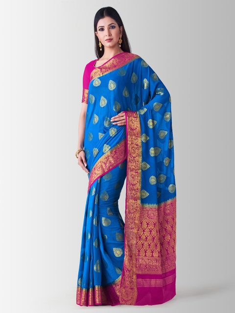 

Mitera Blue & Golden Poly Chiffon Woven Design Kanjeevaram Saree