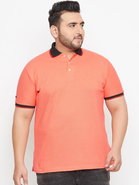 

bigbanana Plus Size Men Orange Solid Polo Collar T-shirt