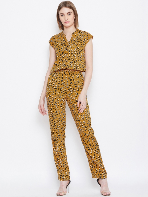 

Ruhaans Women Mustard Yellow & Black Printed Basic Jumpsuit