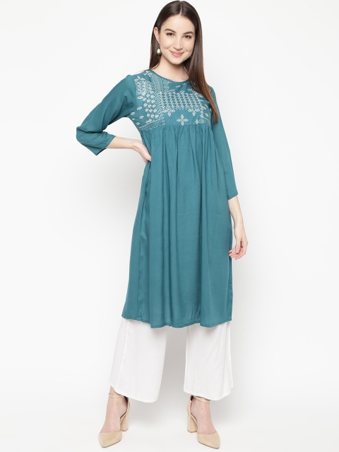 

Napra Women Sea Green Printed A-Line Kurta