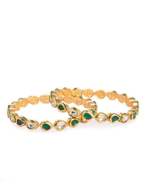 

Bamboo Tree Jewels Set of 2 Gold-Toned & White Kundan Studded Bangles