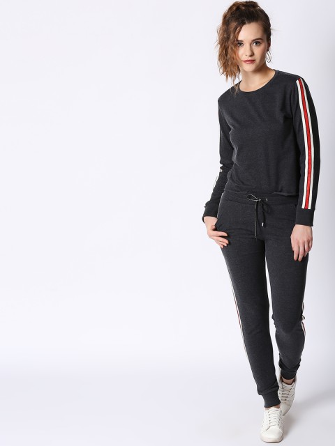 

I Like Me Women Charcoal Grey Solid Crop Top Track Suit