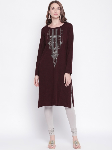 

RANGMANCH BY PANTALOONS Women Maroon & Off-White Yoke Design Straight Kurta