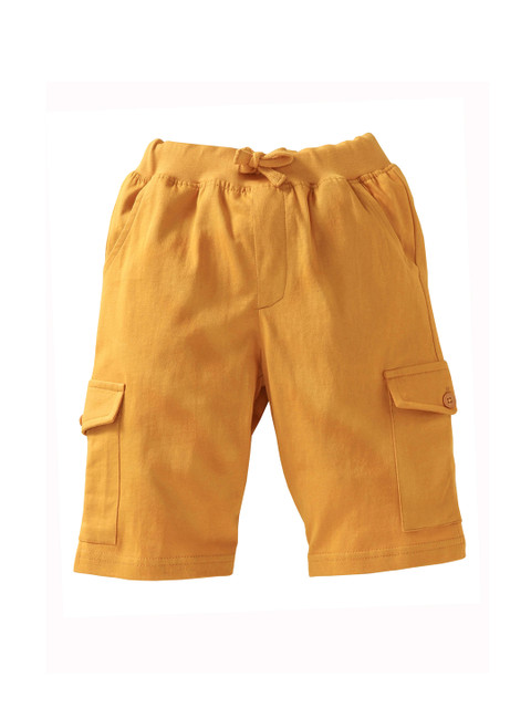 

KiddoPanti Boys Mustard Yellow Solid Regular Fit Cargo Shorts