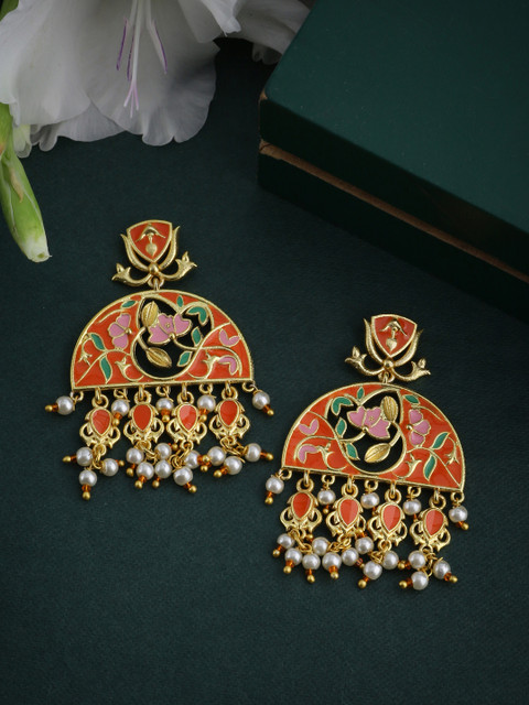 

Studio Voylla Gold-Toned & Red Classic Drop Earrings