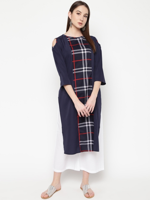 

Napra Women Navy Blue & Black Checked Straight Kurta