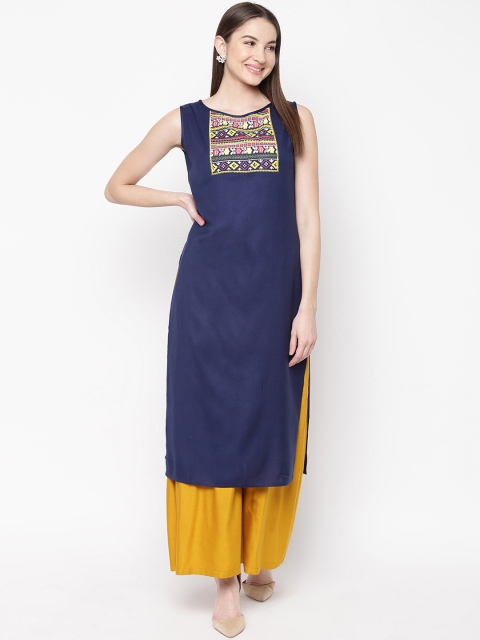 

Napra Women Navy Blue Printed Straight Kurta