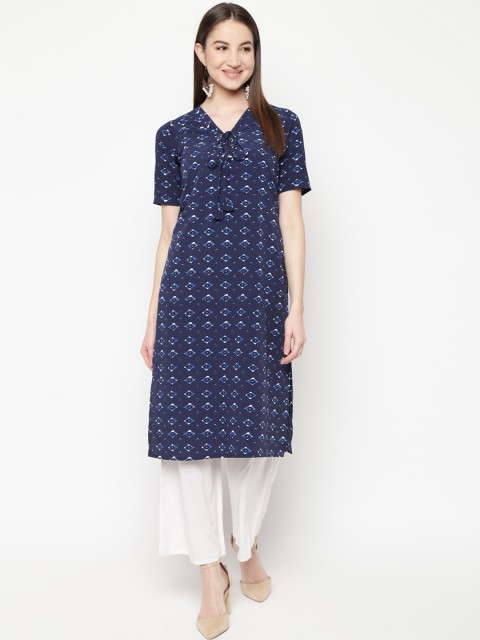 

Napra Women Navy Blue Printed Straight Kurta