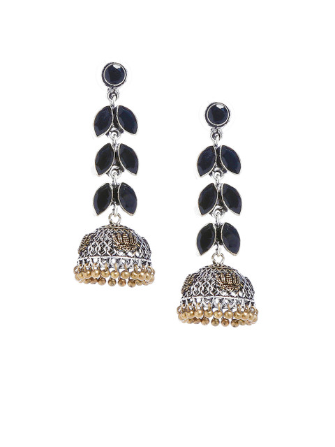 

Bamboo Tree Jewels Black & Silver-Toned Handcrafted Dome Shaped Jhumkas