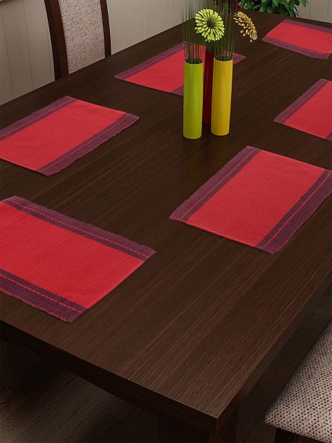 

NEUDIS Set of 6 Red & Burgundy Colourblocked Hand-Woven Table Placemats