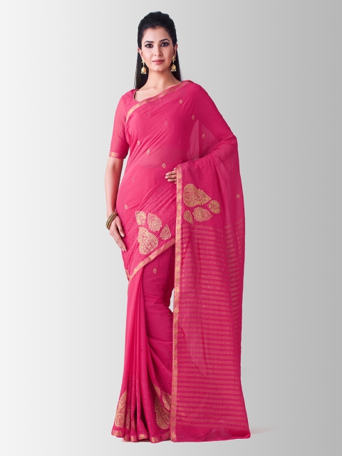 Mitera Pink Poly Chiffon Embroidered Banarasi Saree