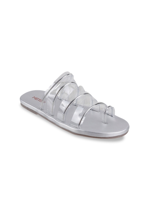 Metro Women Silver-Toned & Transparent Solid One Toe Flats